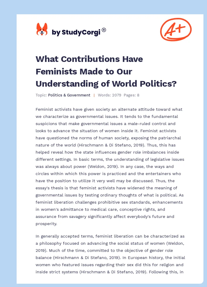 What Contributions Have Feminists Made to Our Understanding of World Politics?. Page 1