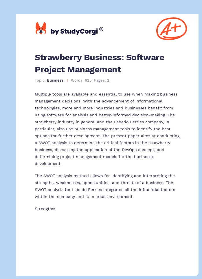 Strawberry Business: Software Project Management. Page 1