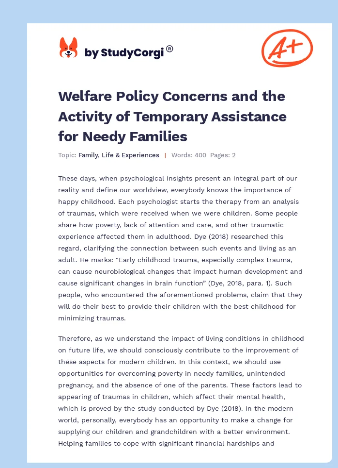 Welfare Policy Concerns and the Activity of Temporary Assistance for Needy Families. Page 1