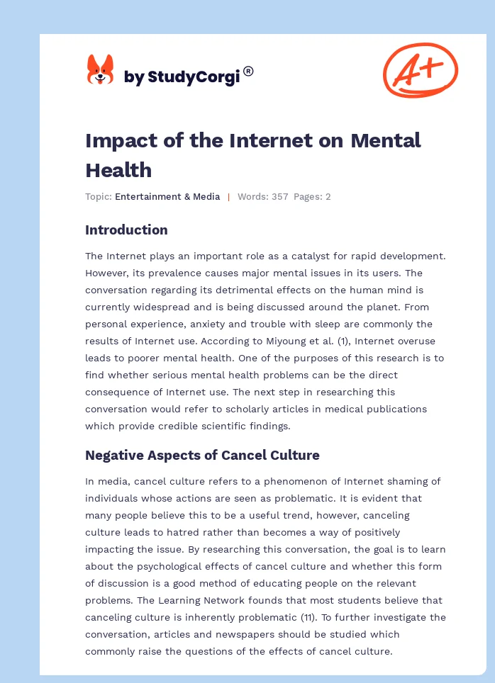 Impact of the Internet on Mental Health. Page 1