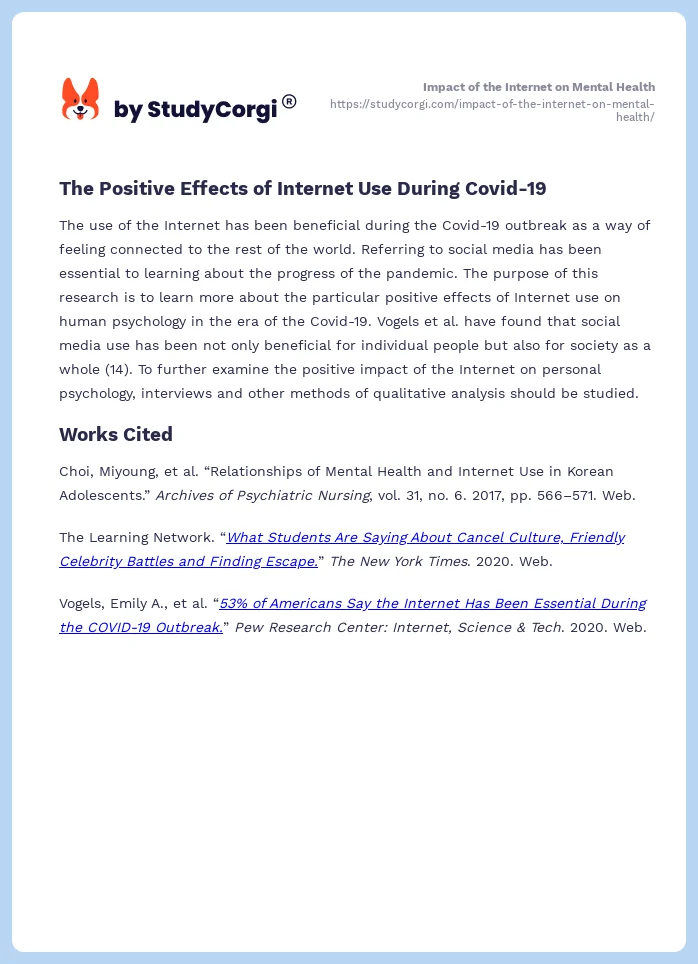 Impact of the Internet on Mental Health. Page 2