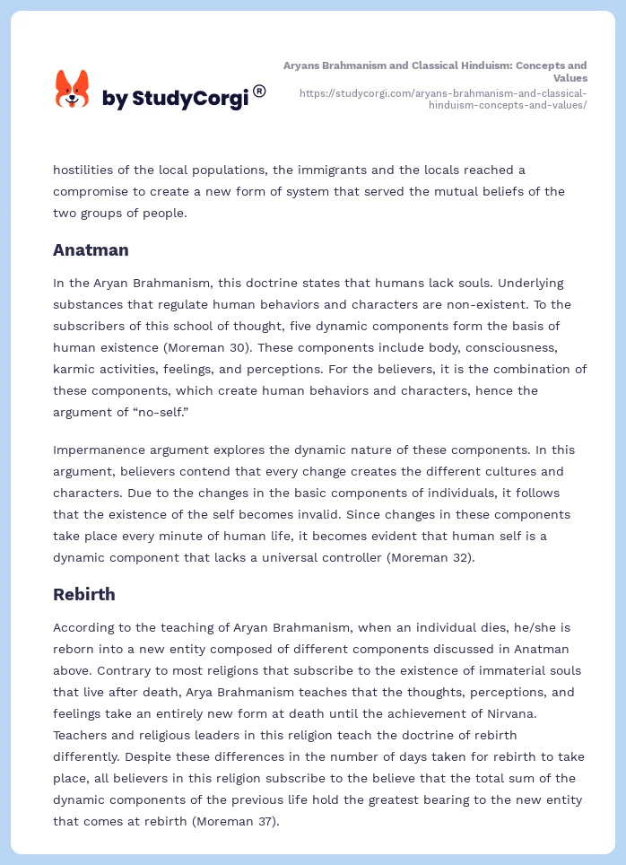 Aryans Brahmanism and Classical Hinduism: Concepts and Values. Page 2