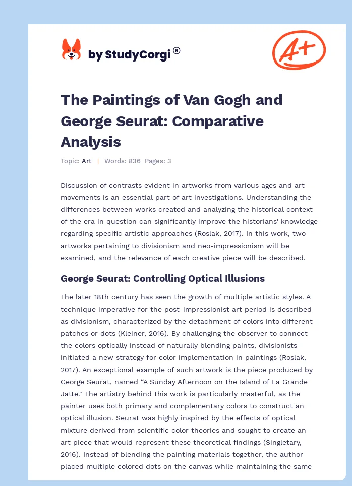 The Paintings of Van Gogh and George Seurat: Comparative Analysis. Page 1