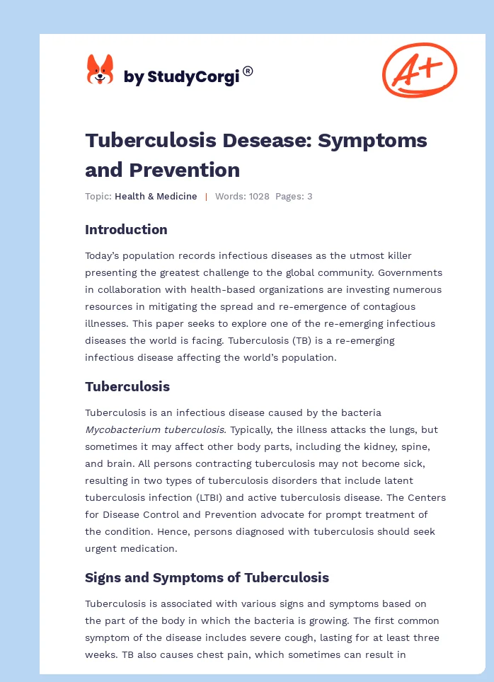 Tuberculosis Desease: Symptoms and Prevention. Page 1