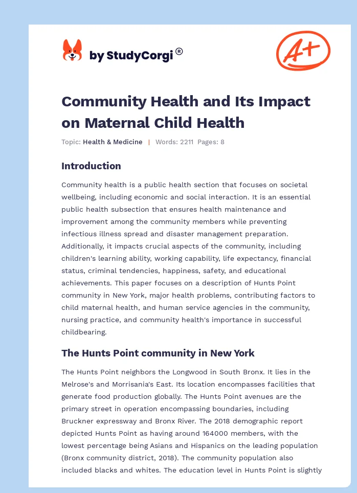 Community Health and Its Impact on Maternal Child Health. Page 1