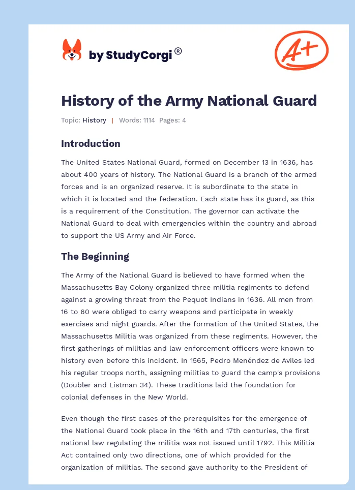 History of the Army National Guard. Page 1