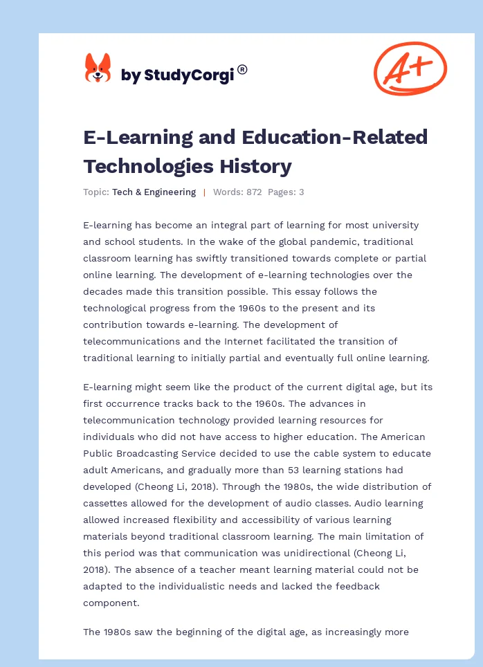 E-Learning and Education-Related Technologies History. Page 1