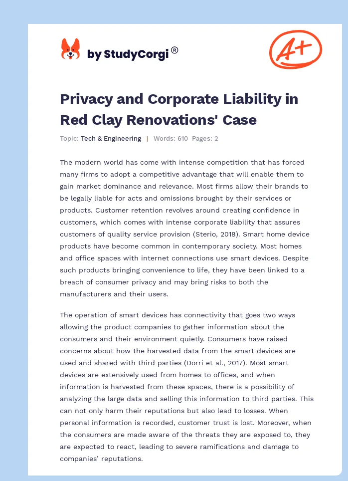 Privacy and Corporate Liability in Red Clay Renovations' Case. Page 1