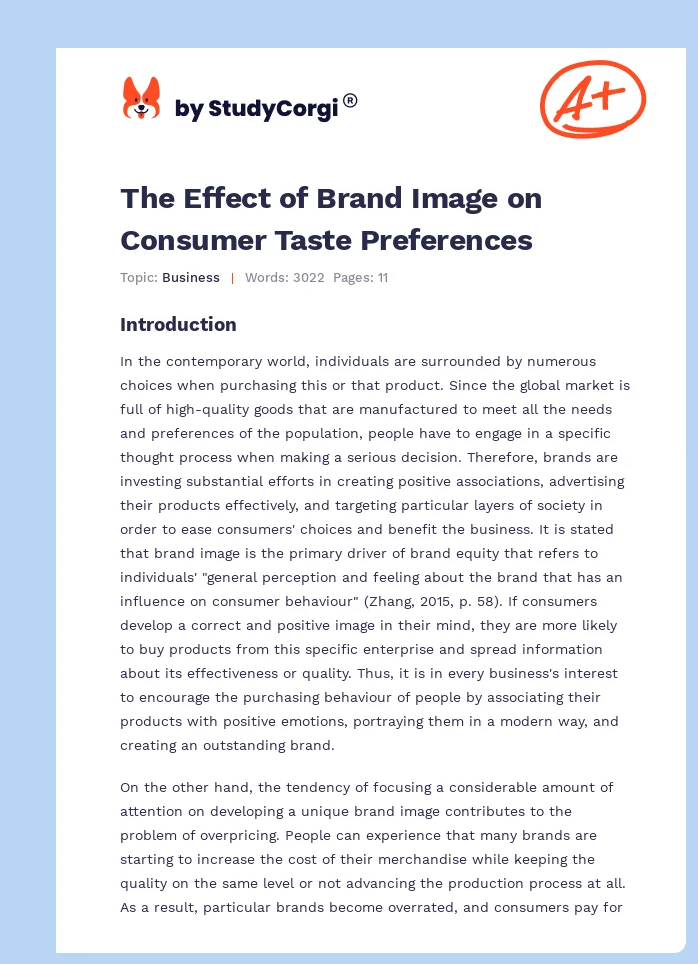 The Effect of Brand Image on Consumer Taste Preferences. Page 1