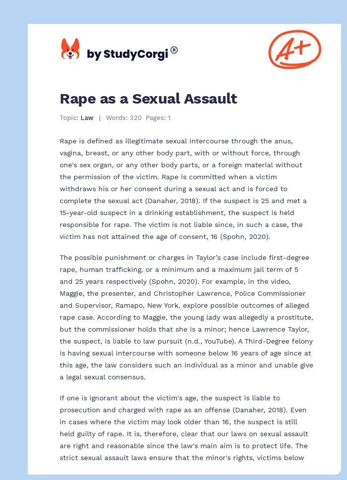 Rape as a Sexual Assault. Page 1