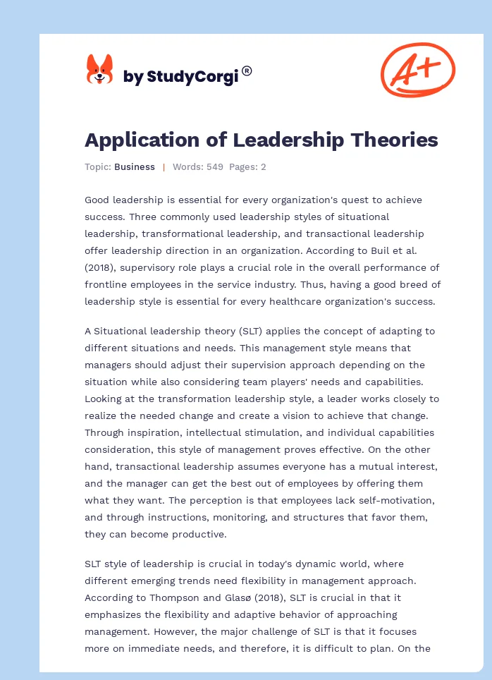 Application of Leadership Theories. Page 1