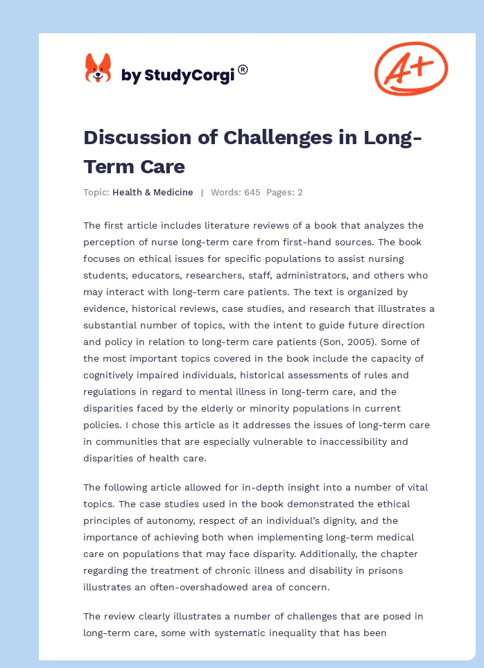 Discussion of Challenges in Long-Term Care. Page 1