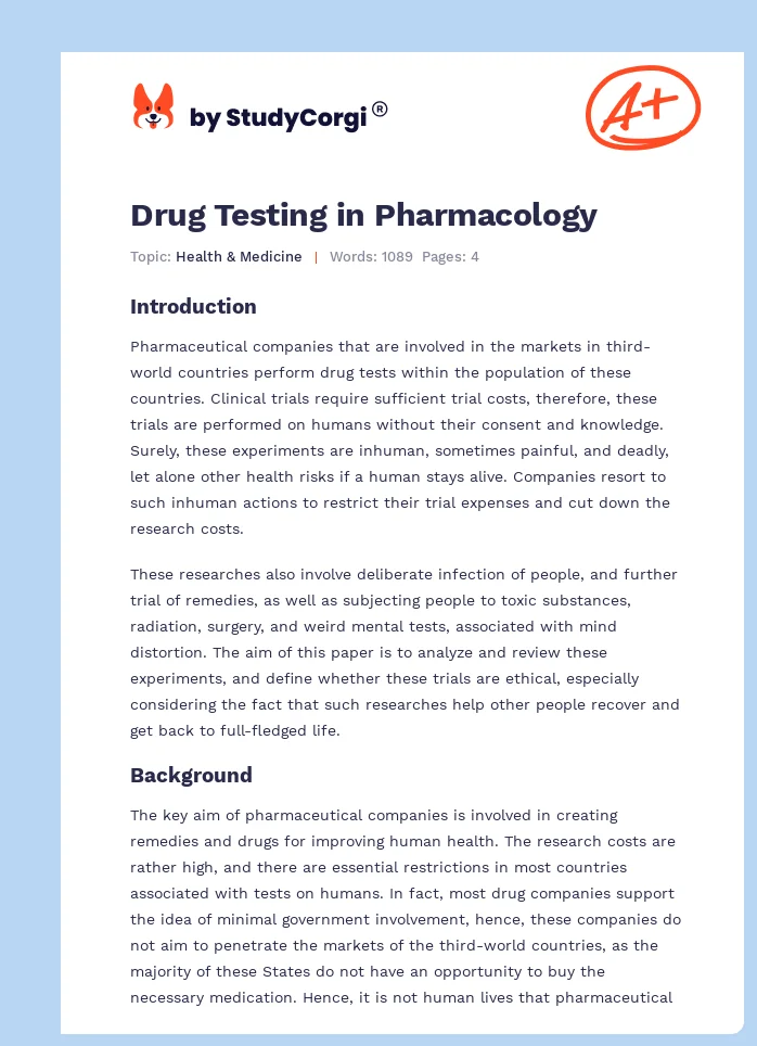 Drug Testing in Pharmacology. Page 1