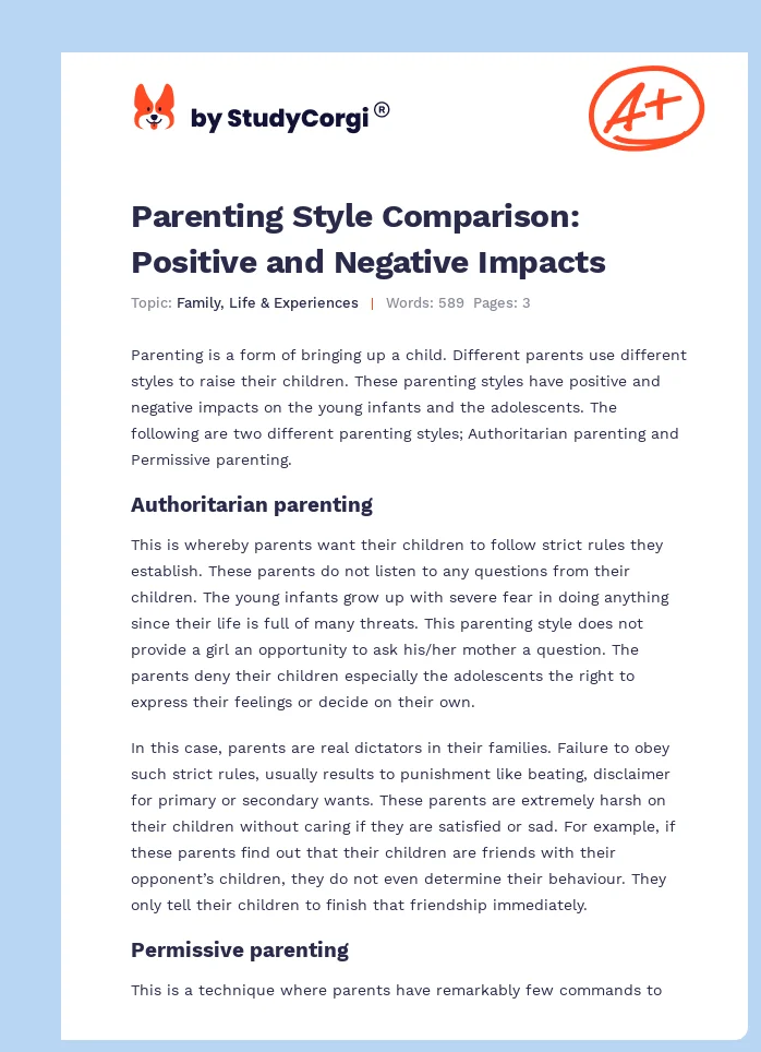 Parenting Style Comparison: Positive and Negative Impacts. Page 1