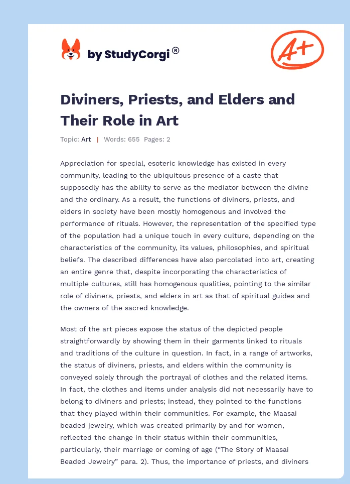 Diviners, Priests, and Elders and Their Role in Art. Page 1