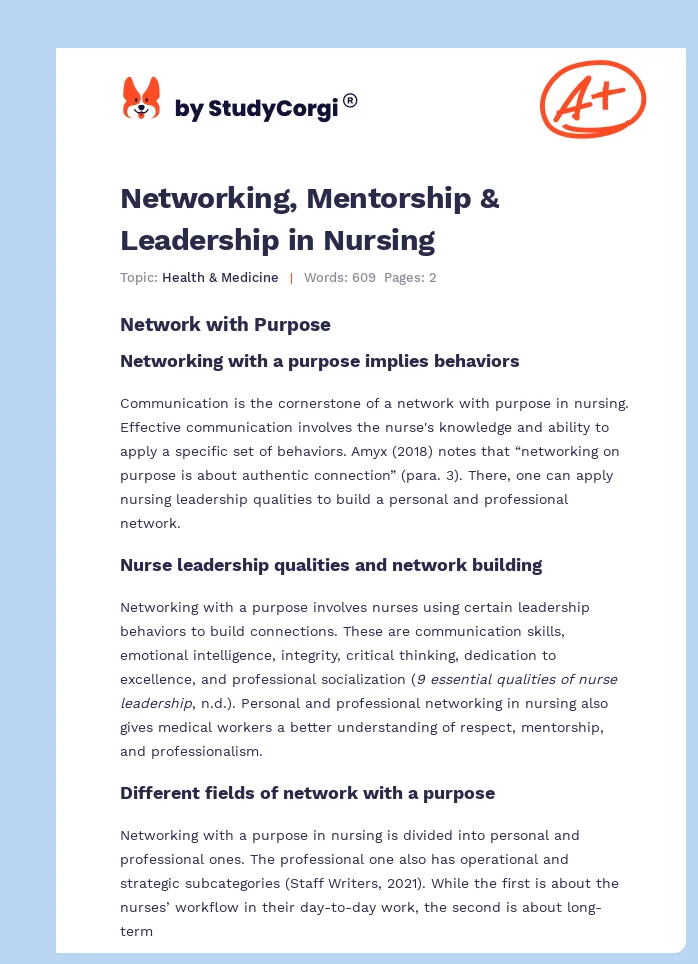 Networking, Mentorship & Leadership in Nursing. Page 1