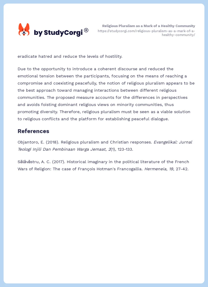 Religious Pluralism as a Mark of a Healthy Community. Page 2