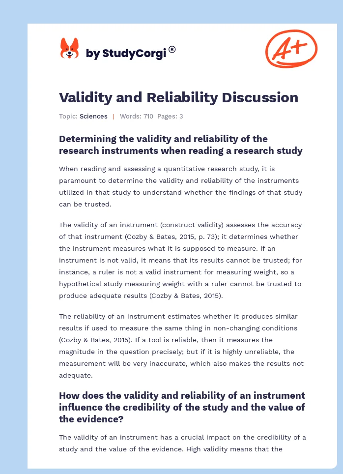 Validity and Reliability Discussion. Page 1