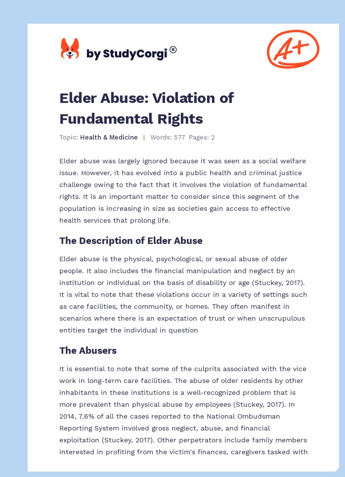 Elder Abuse: Violation of Fundamental Rights. Page 1