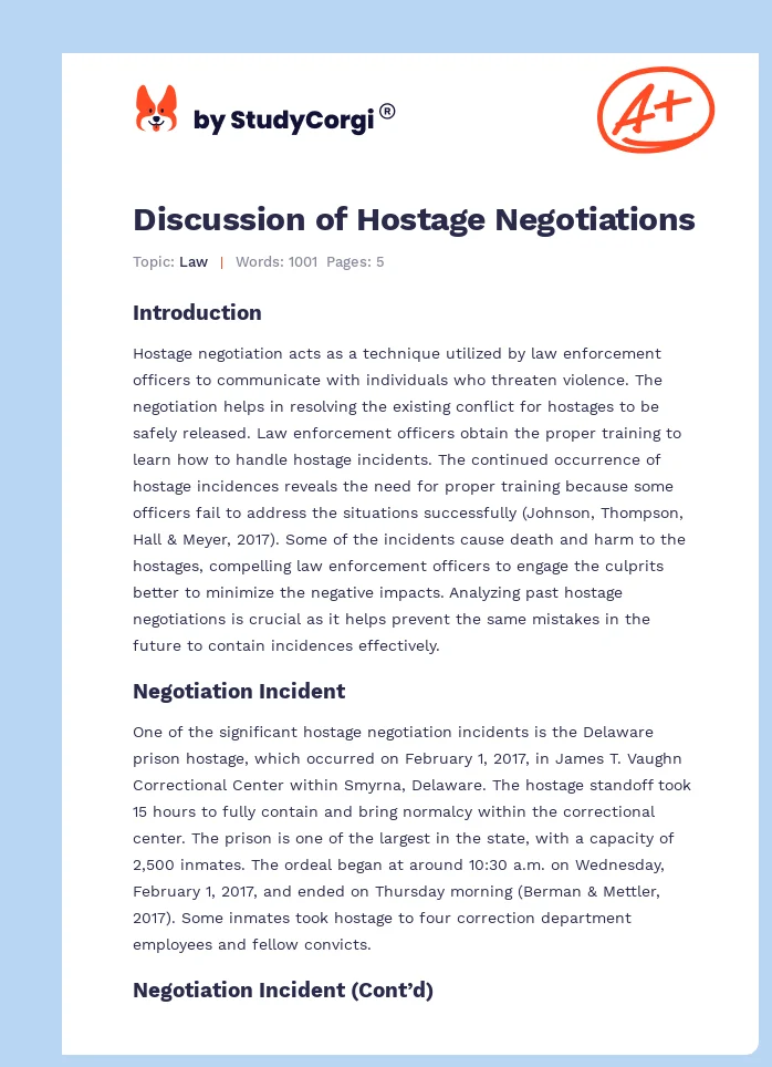 Discussion of Hostage Negotiations. Page 1