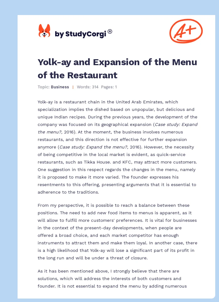Yolk-ay and Expansion of the Menu of the Restaurant. Page 1
