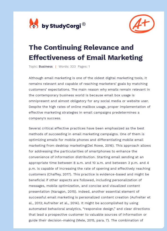 The Continuing Relevance and Effectiveness of Email Marketing. Page 1