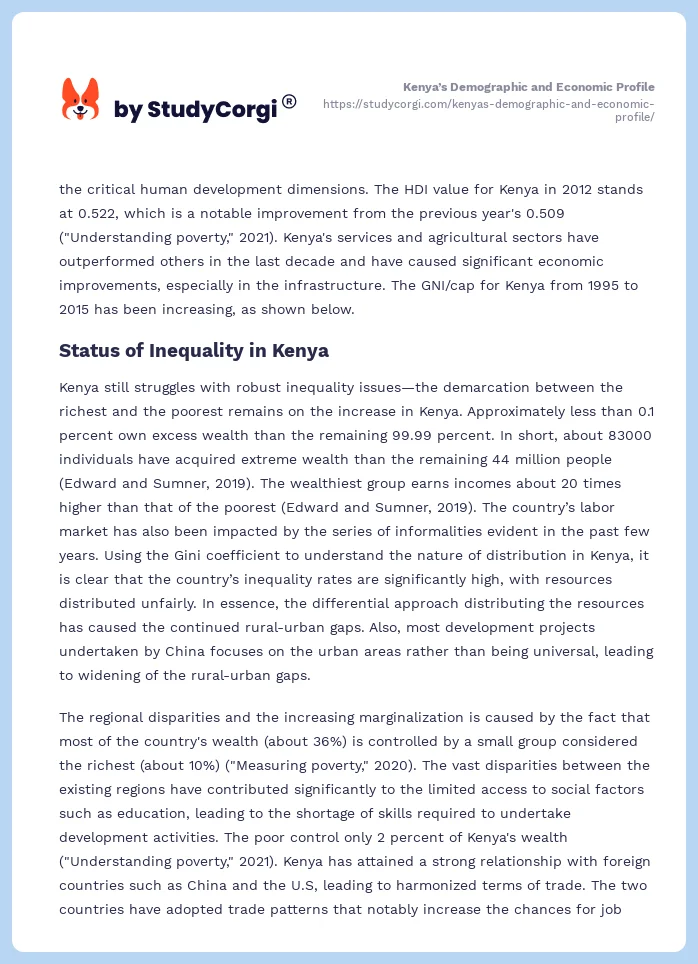Kenya’s Demographic and Economic Profile. Page 2