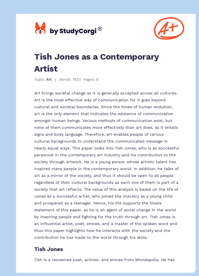 Tish Jones as a Contemporary Artist. Page 1