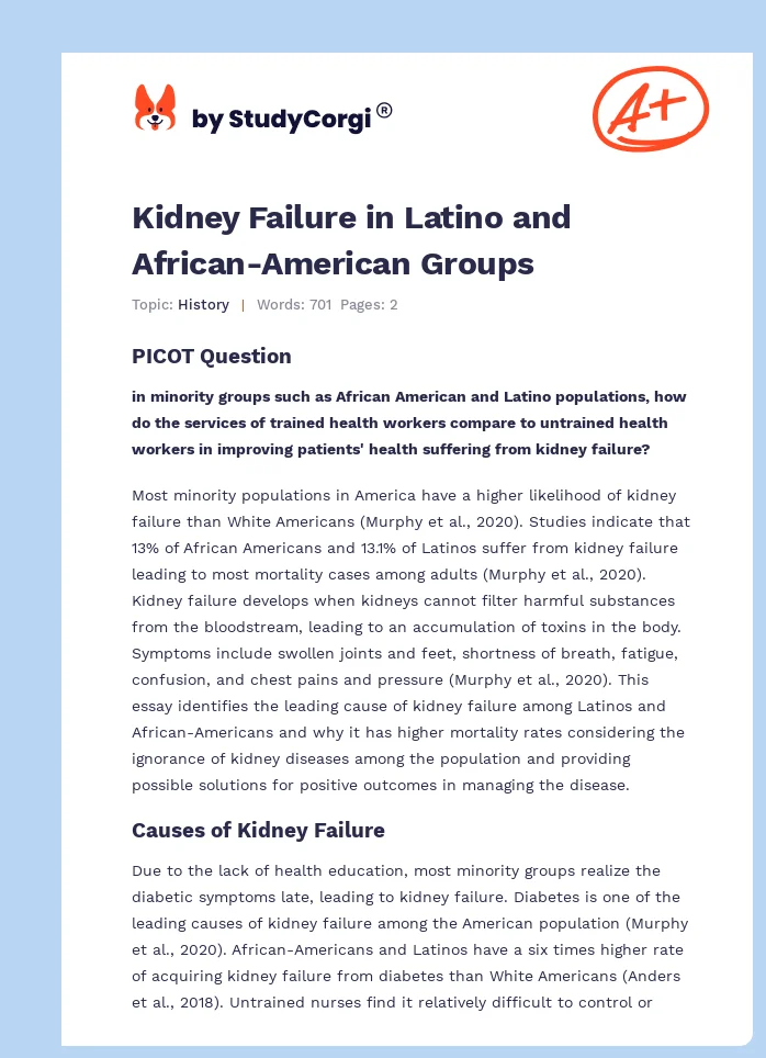 Kidney Failure in Latino and African-American Groups. Page 1