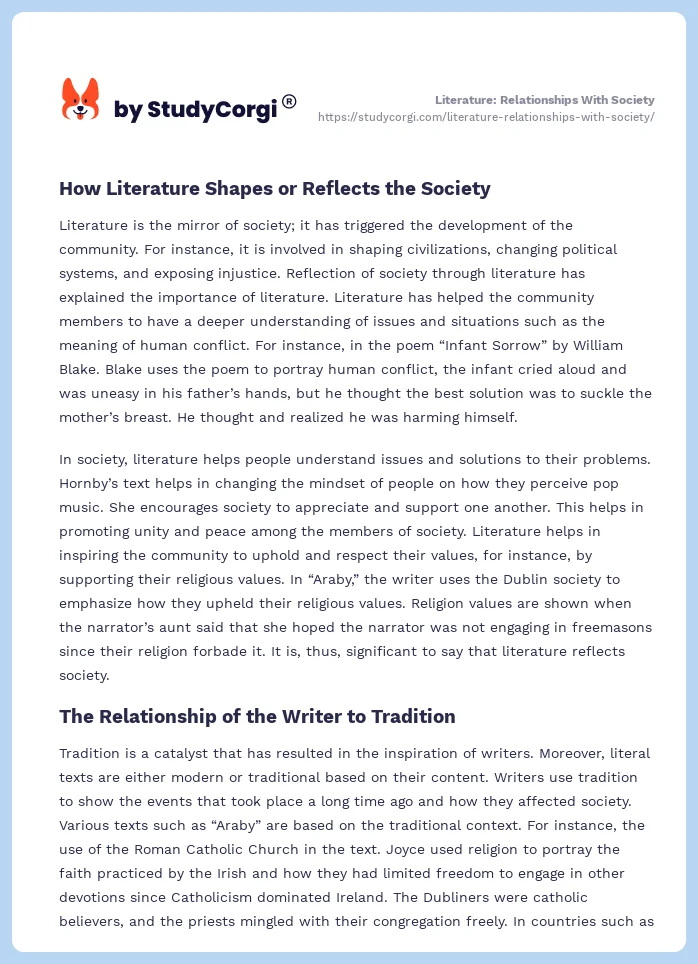 Literature: Relationships With Society. Page 2