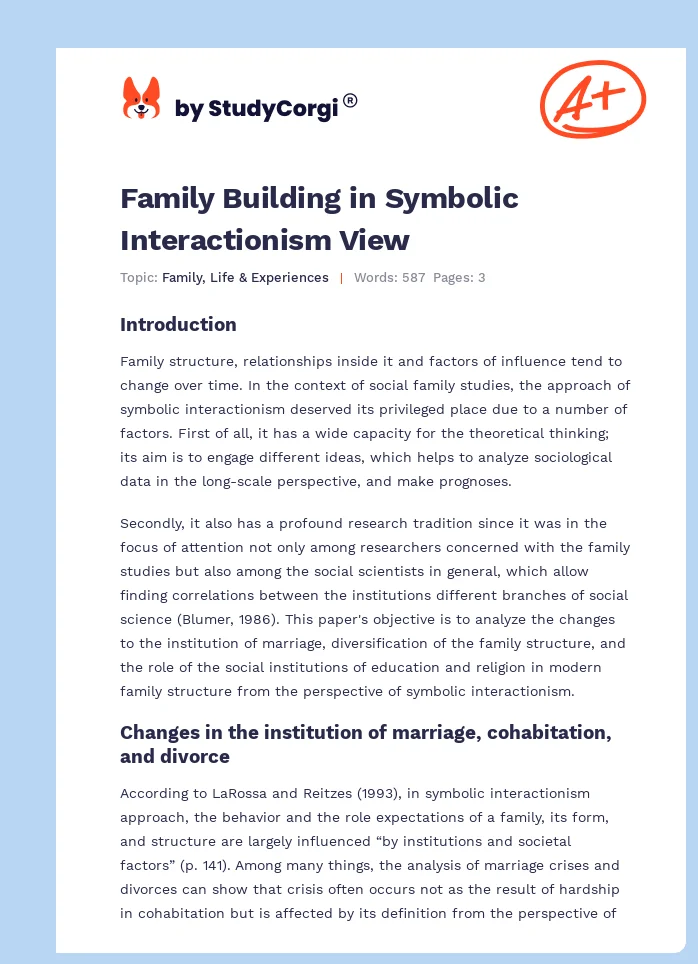 Family Building in Symbolic Interactionism View. Page 1