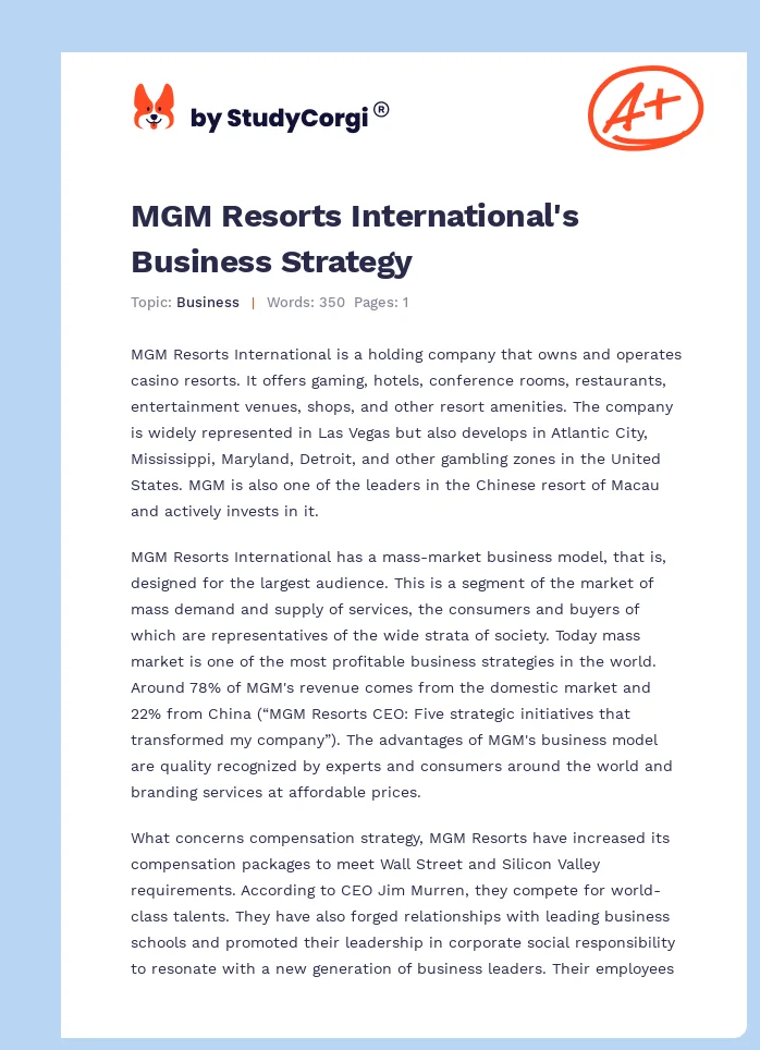 MGM Resorts International's Business Strategy. Page 1