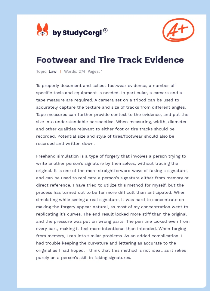 Footwear and Tire Track Evidence. Page 1