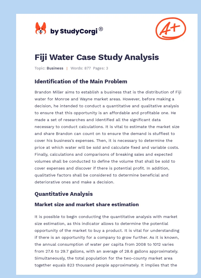 Fiji Water Case Study Analysis Free Essay Example