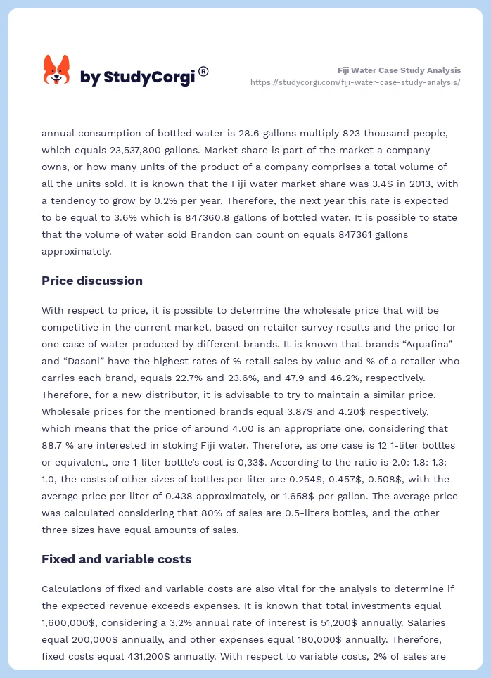 Fiji Water Case Study Analysis. Page 2
