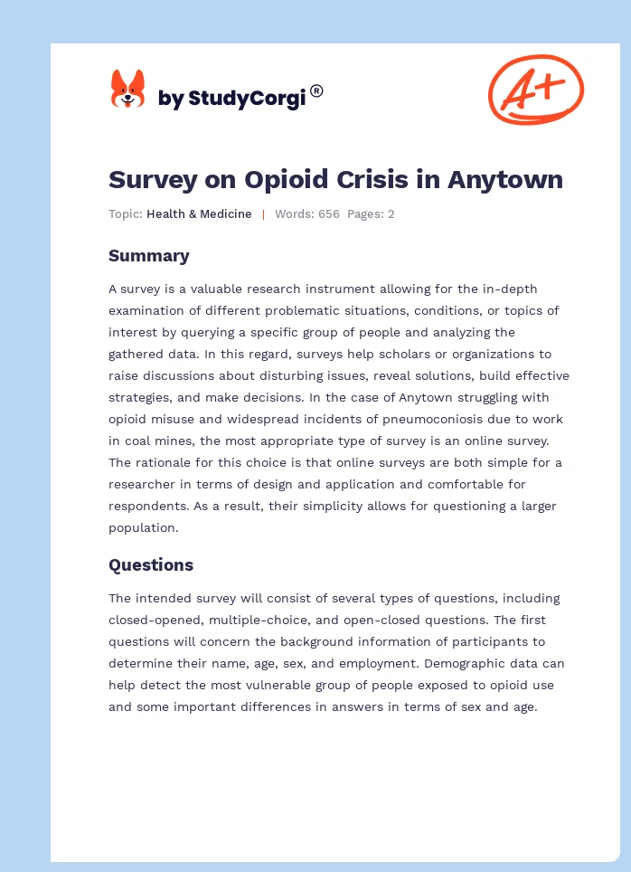 Survey on Opioid Crisis in Anytown. Page 1