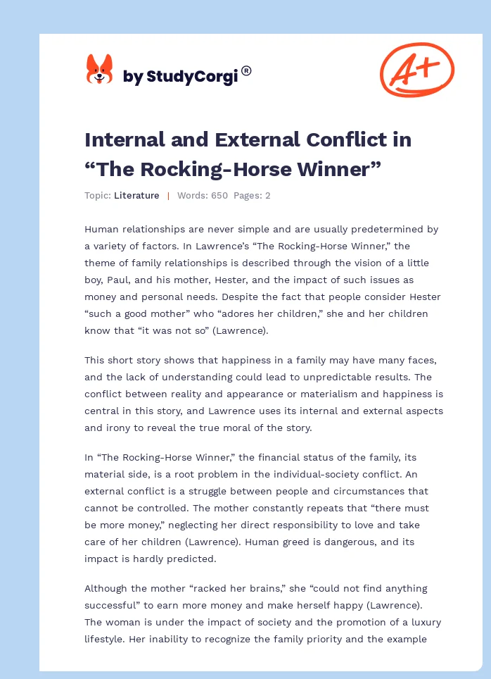 Internal and External Conflict in “The Rocking-Horse Winner”. Page 1