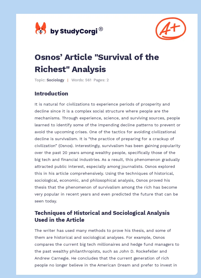 Osnos’ Article "Survival of the Richest" Analysis. Page 1