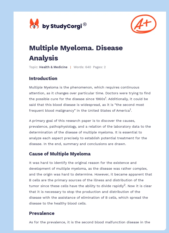Multiple Myeloma. Disease Analysis. Page 1