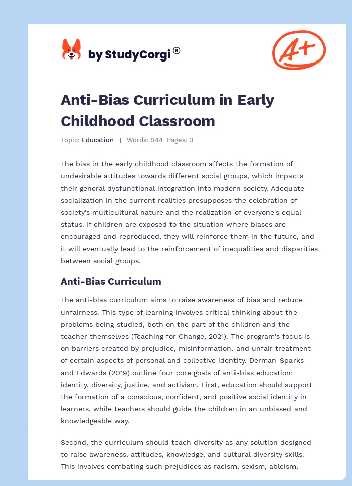 Anti-Bias Curriculum in Early Childhood Classroom. Page 1
