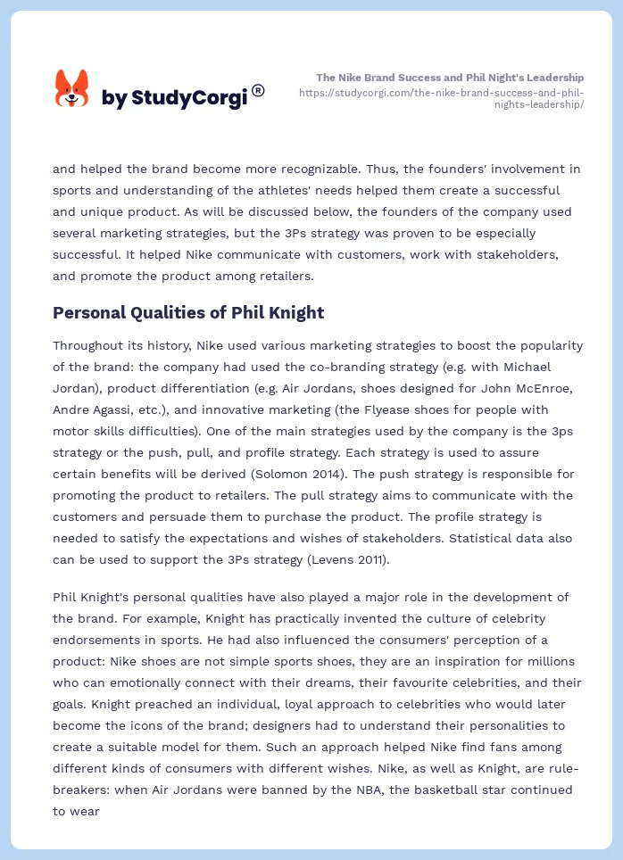The Nike Brand Success and Phil Night's Leadership. Page 2