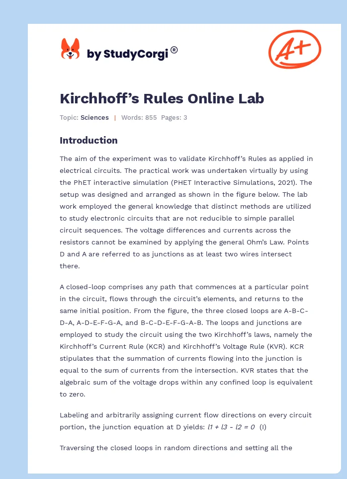 Kirchhoff’s Rules Online Lab. Page 1