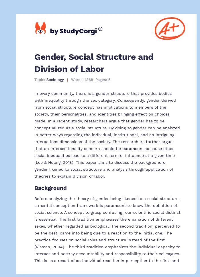 Gender, Social Structure and Division of Labor. Page 1