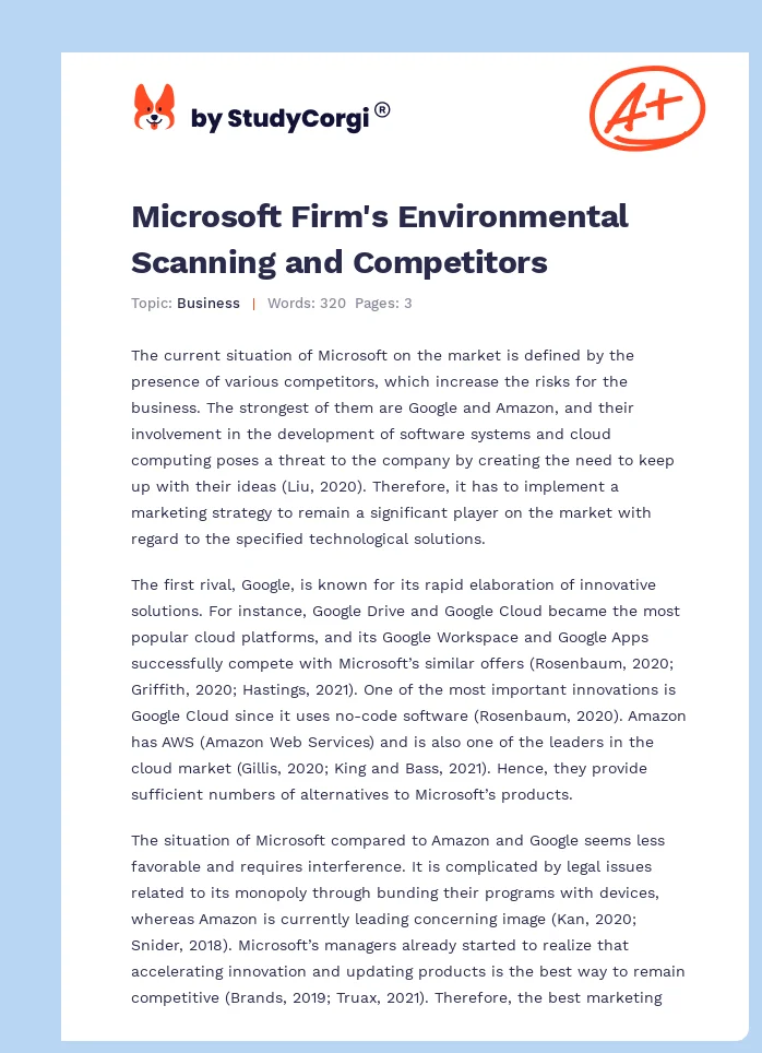 Microsoft Firm's Environmental Scanning and Competitors. Page 1