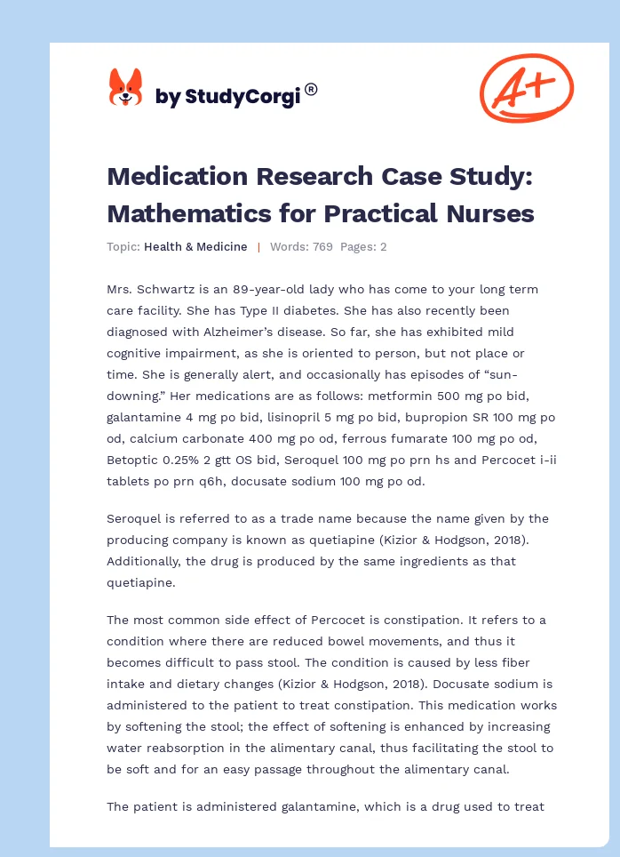 Medication Research Case Study: Mathematics for Practical Nurses. Page 1
