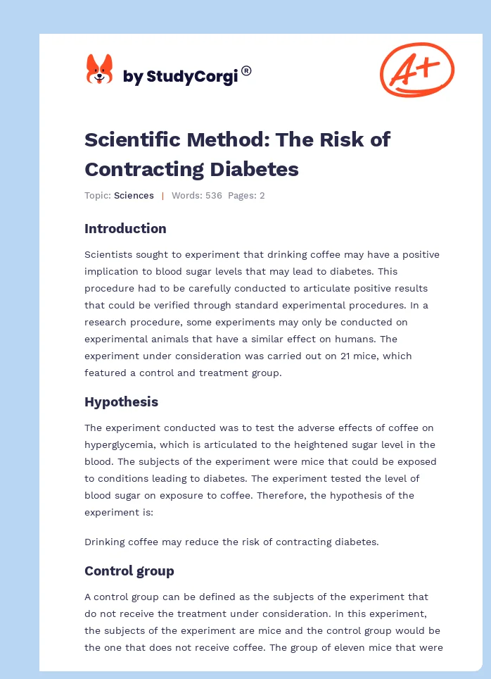 Scientific Method: The Risk of Contracting Diabetes. Page 1