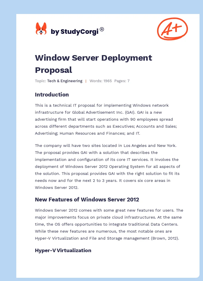 Window Server Deployment Proposal. Page 1