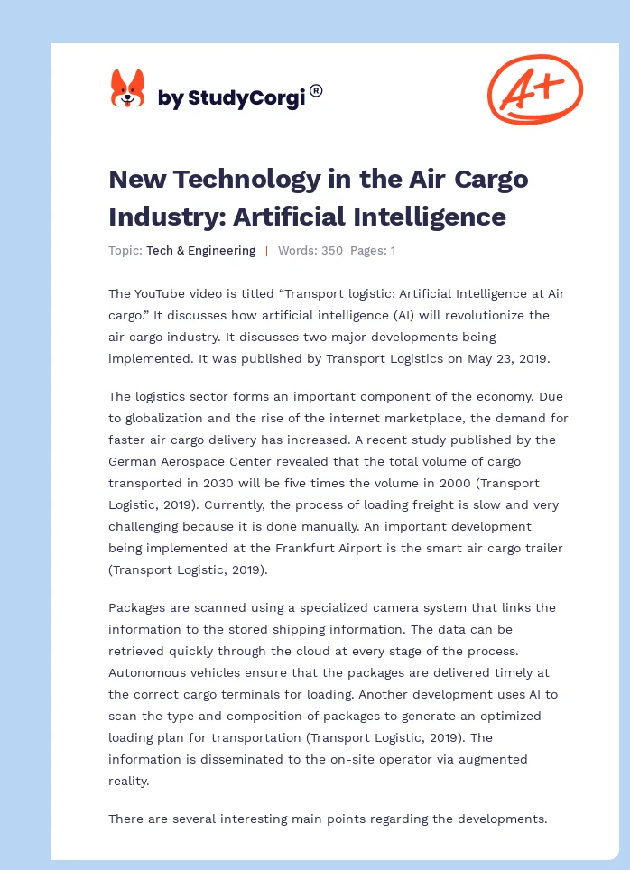 New Technology in the Air Cargo Industry: Artificial Intelligence. Page 1
