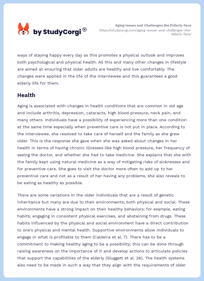 Aging Issues and Challenges the Elderly Face. Page 2