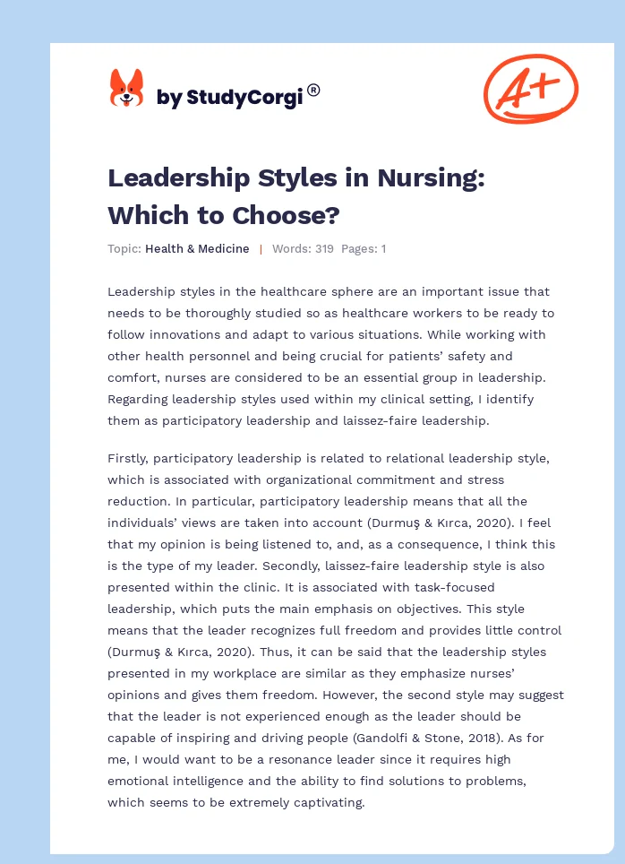 Leadership Styles in Nursing: Which to Choose?. Page 1